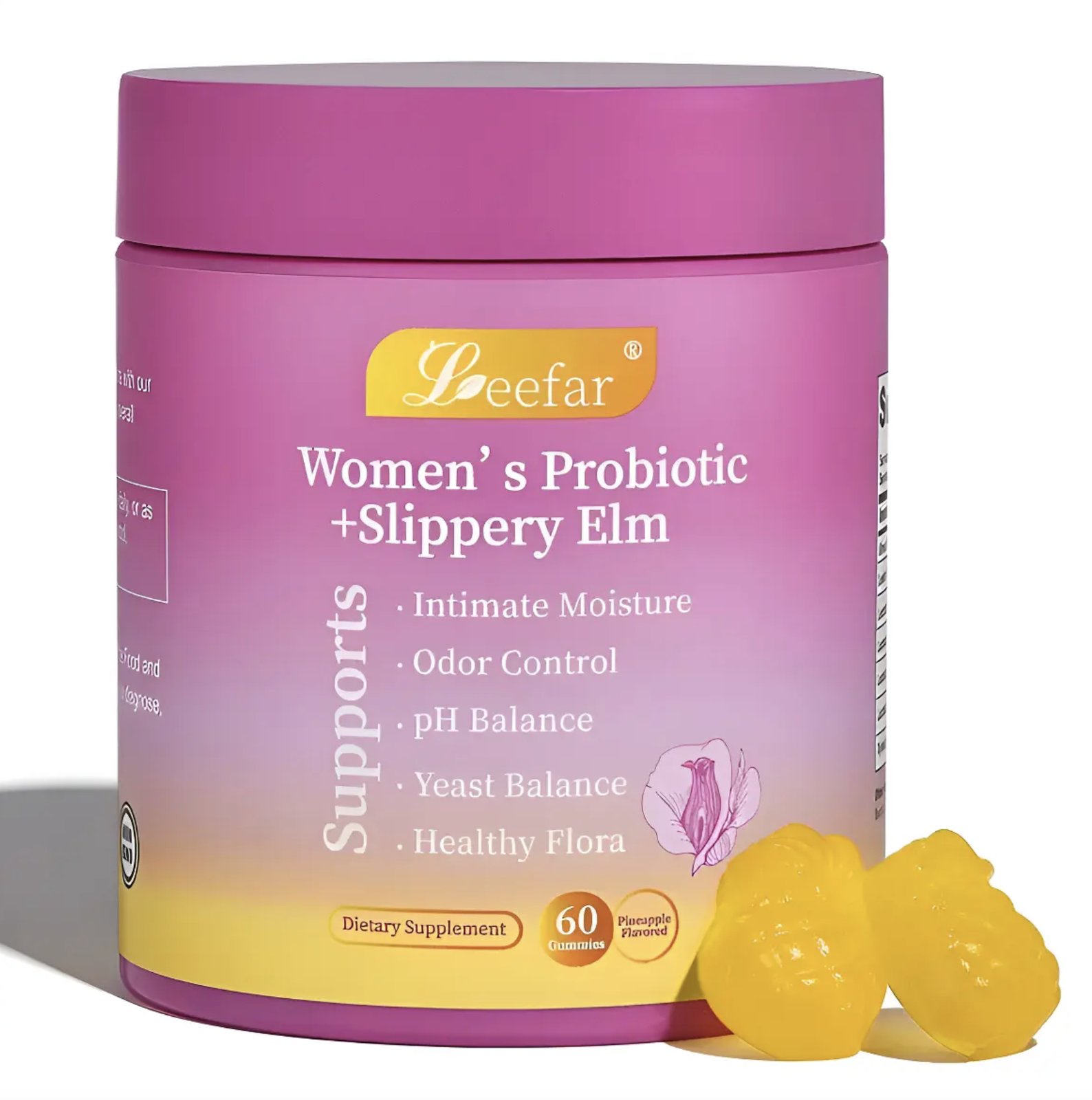Womens Probiotic Slippery Elm Pineapple Flavor 60 Gummies - Importada