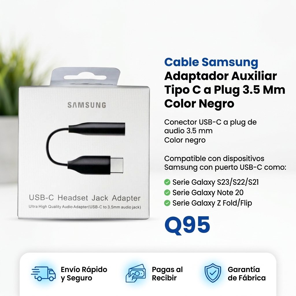 Cable Samsung Adaptador Auxiliar Tipo C a Plug 3.5 Mm Color Negro – Image 5