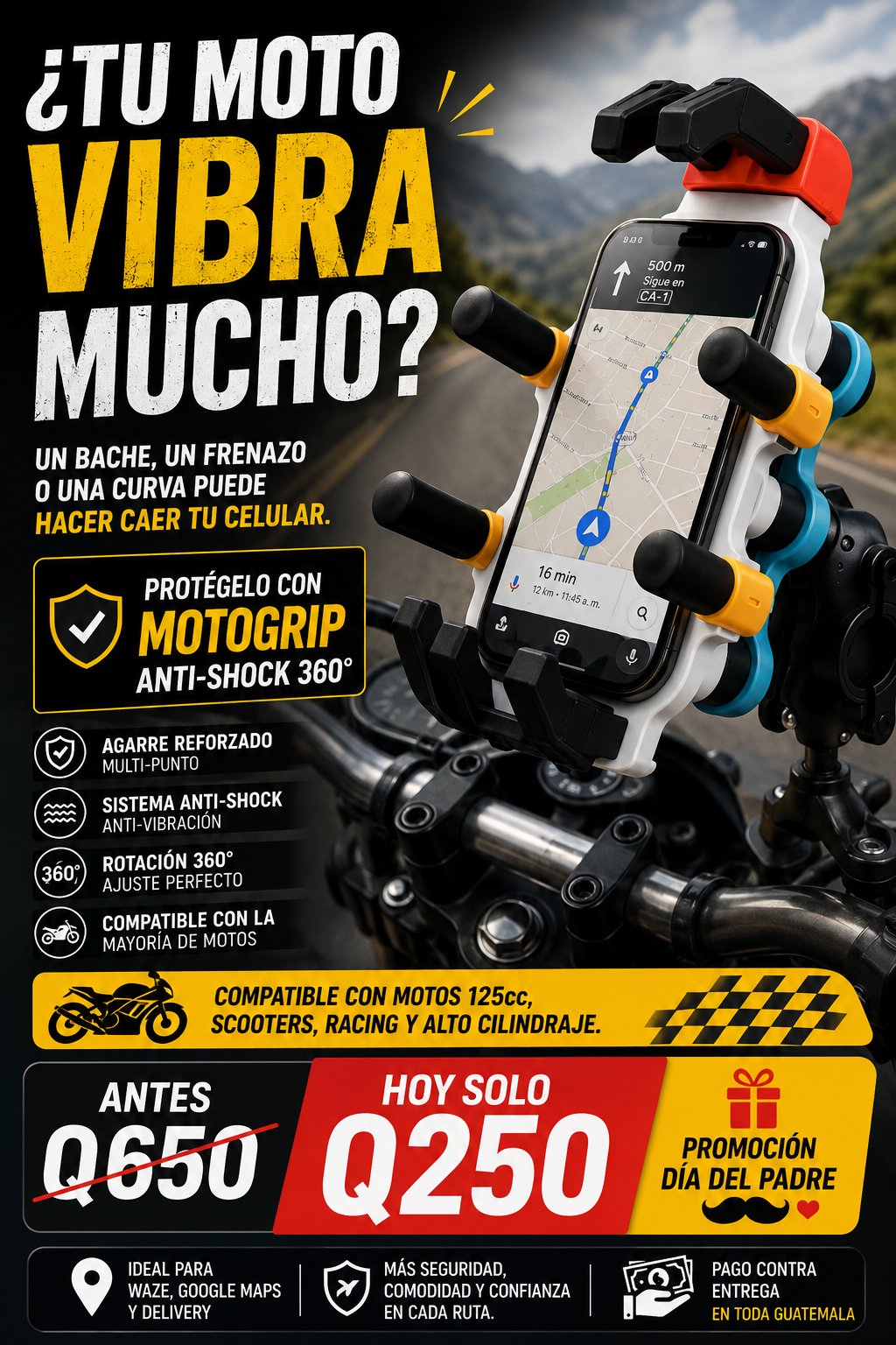 Accesorio Generico Holder para Moto Antivibracion Ajustable Color Negro — foto 2