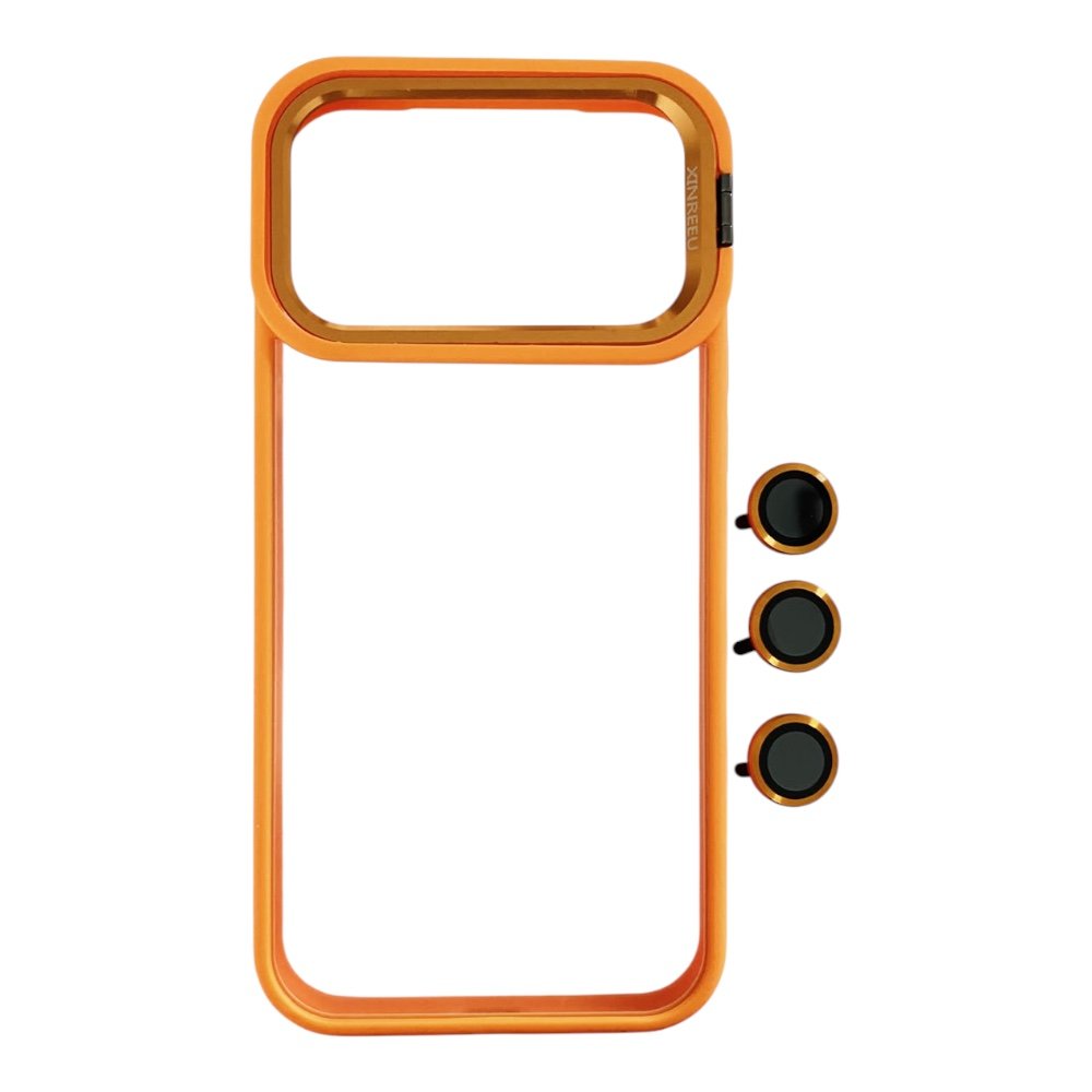 Estuche El Rey magsafe stand + vidrio templado de camara color naranja phone 17 pro