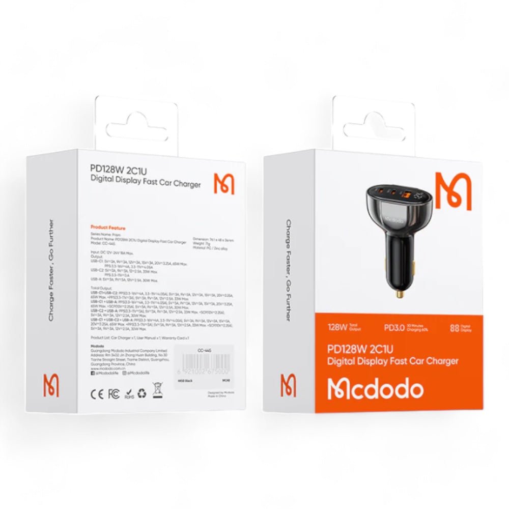 Cargador McDodo Carro Cc-4450 128w Dual USB C+ USB Car Charger Color Negro — foto 3