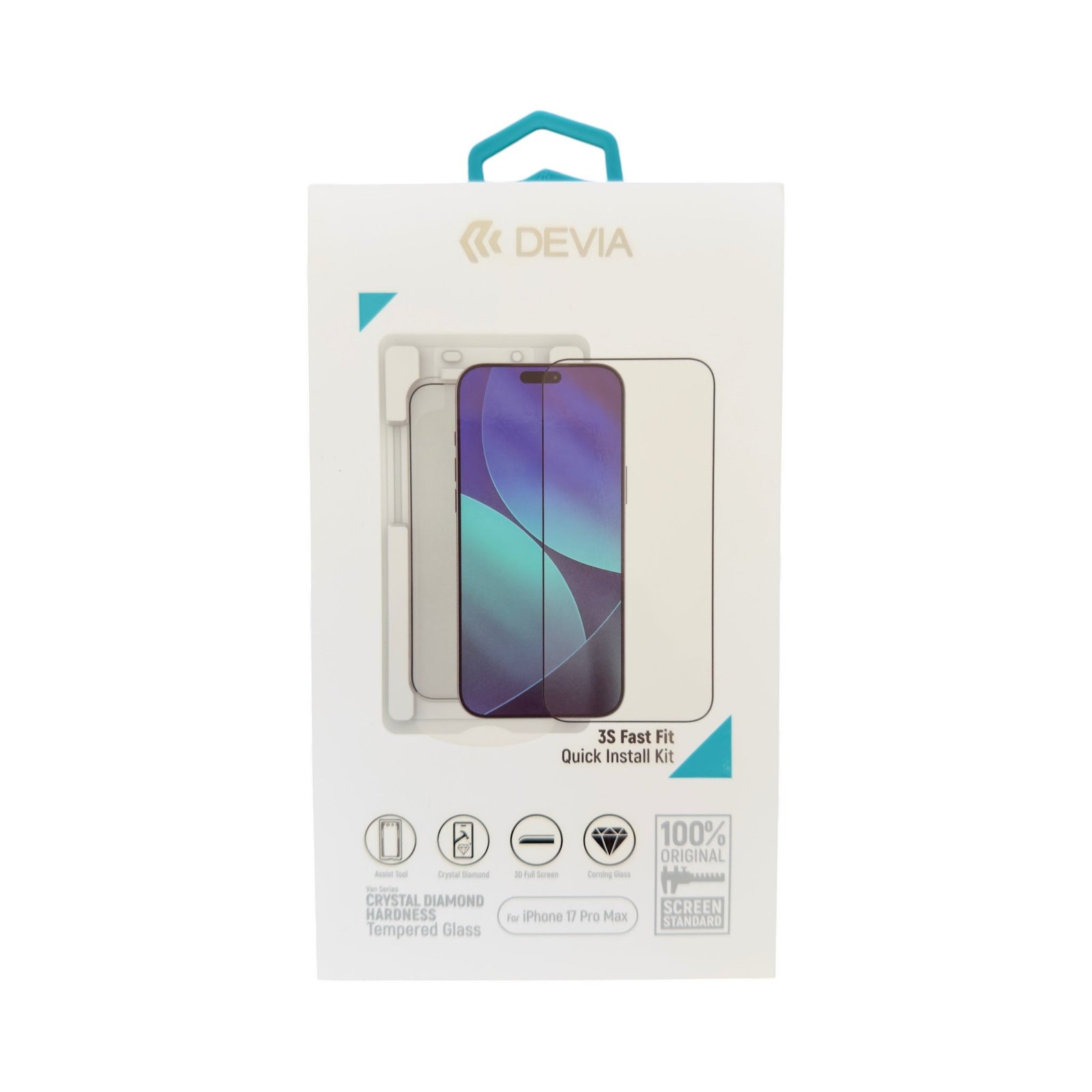 Vidrio Templado Van Series Crystal Diamond Hardness Tempered Glass(with Assist Tool) Devia iPhone 17 Pro Max Transparente Borde Negro