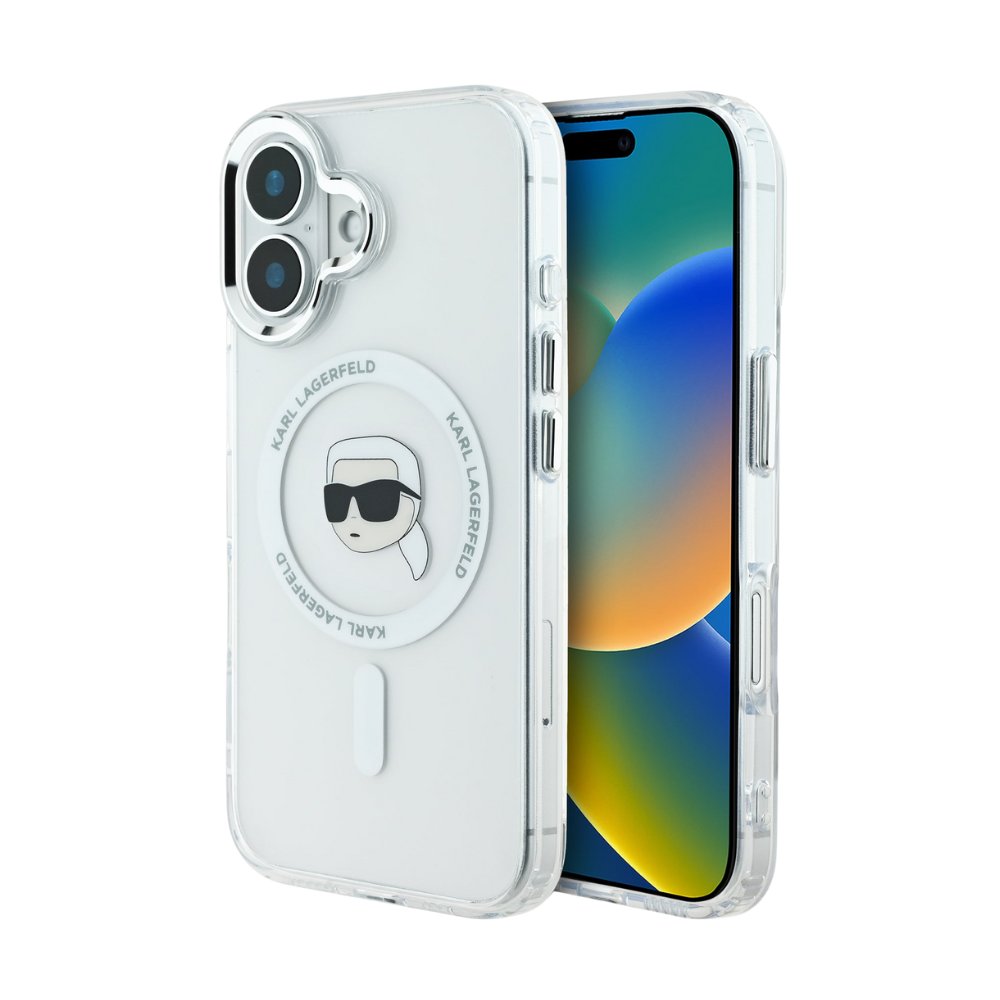 Estuche Karl Lagerfeld Hc MagSafe Iml Metal K. Head White iPhone 16
