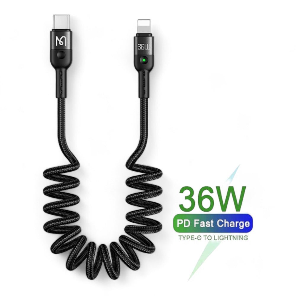 Cable McDodo Lightning Ca-1960 36w PD Type C To Lightning Car Spring Colocho Cable Color Negro — foto 2
