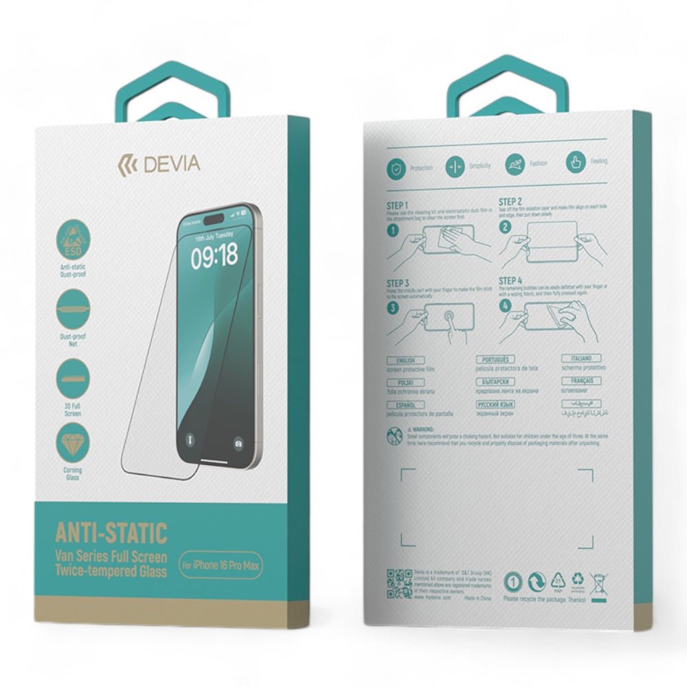 Protector Pantalla Devia Vidrio Templado iPhone 16 Plus Van Series Full Screen Anti-static Twice-tempered Glass Color Transparente — foto 4