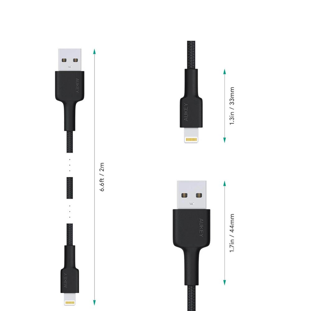 Cable Aukey Adaptador de 2mts Brained Nylon USB a a Lightning Color Negro — foto 4