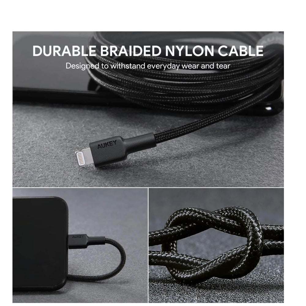 Cable Aukey Adaptador de 2mts Brained Nylon USB a a Lightning Color Negro — foto 6