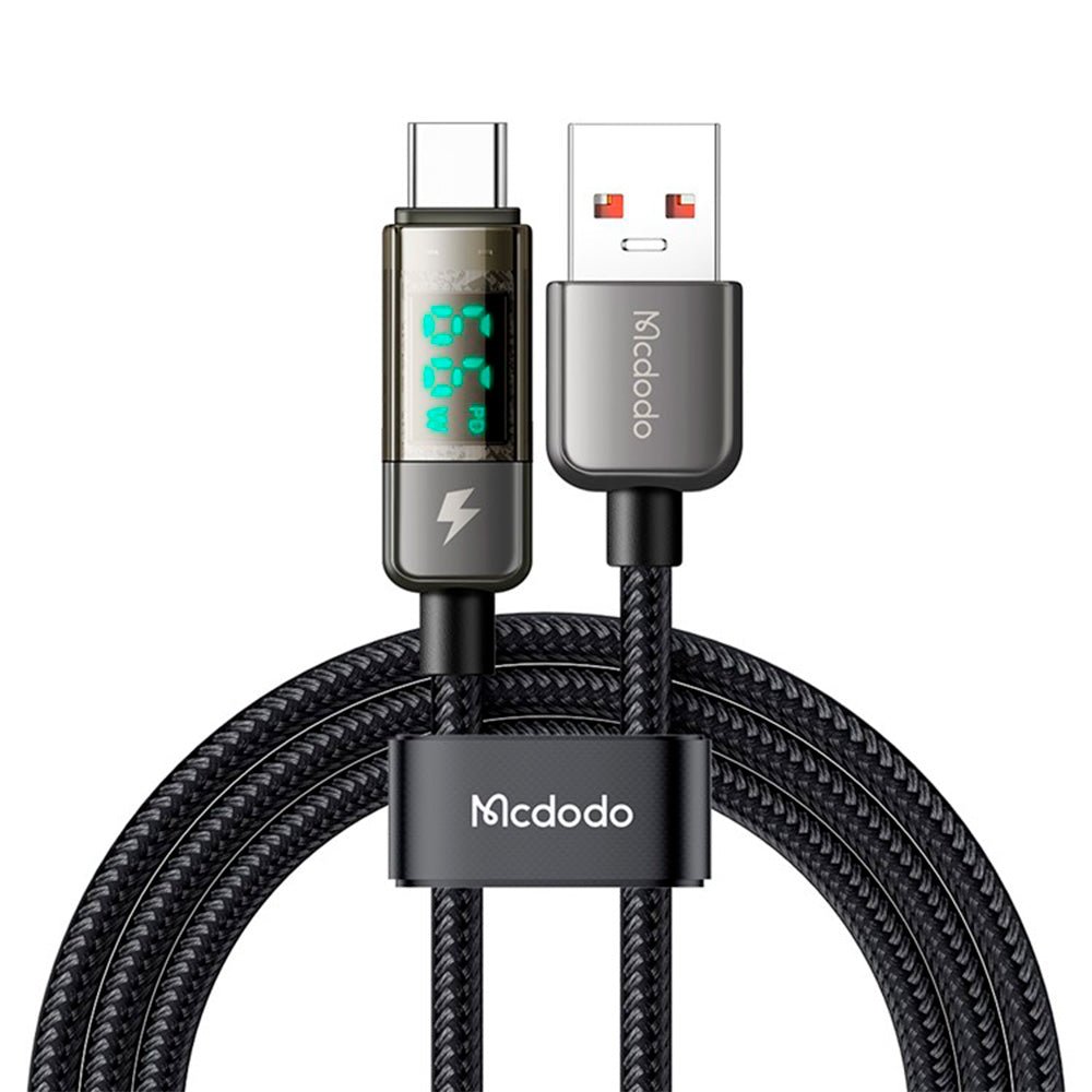 Cable McDodo USB Ca-3631 - 1.8 Metros con la Funcion de Auto Disconnect con Pantalla LED para Indicador USB a Tipo C Color Negro