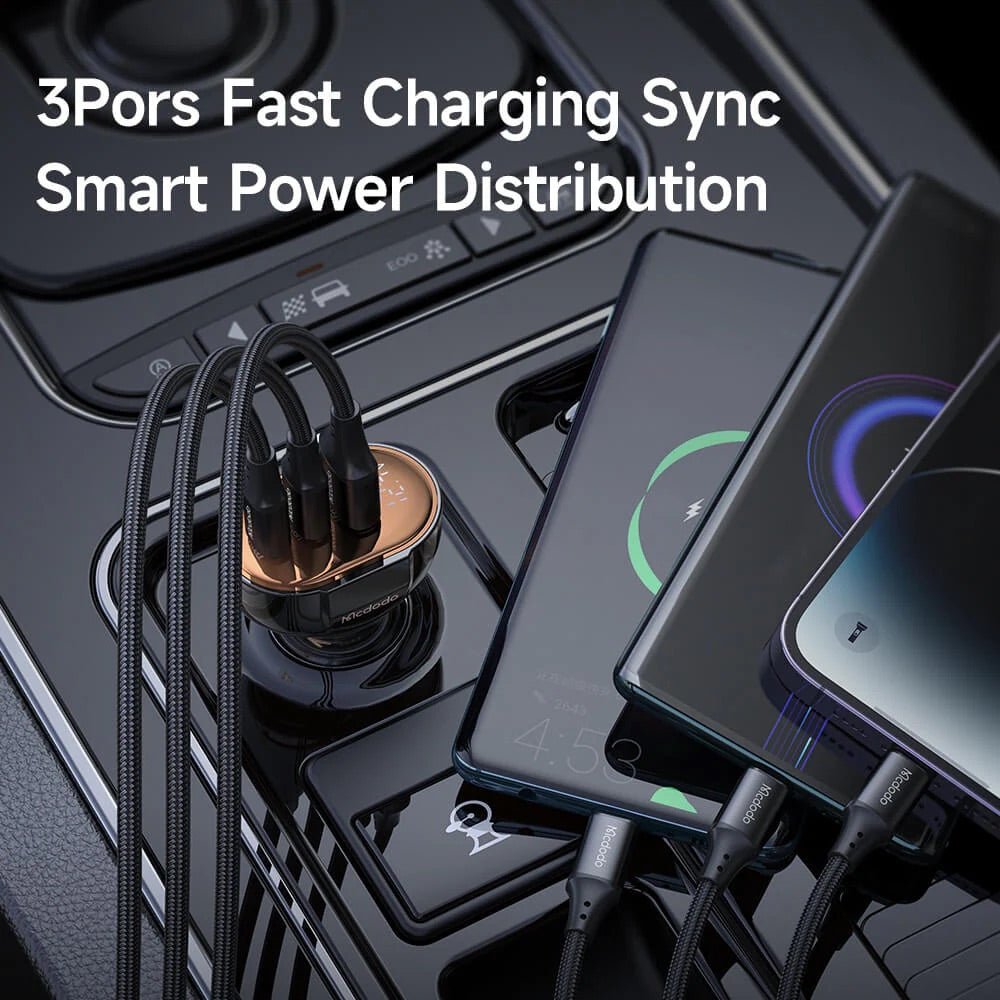 Cargador McDodo Carro Cc-2310 100w Pd Car Charger - Prism Series (3 Ports, Digital Display) Color Negro — foto 4