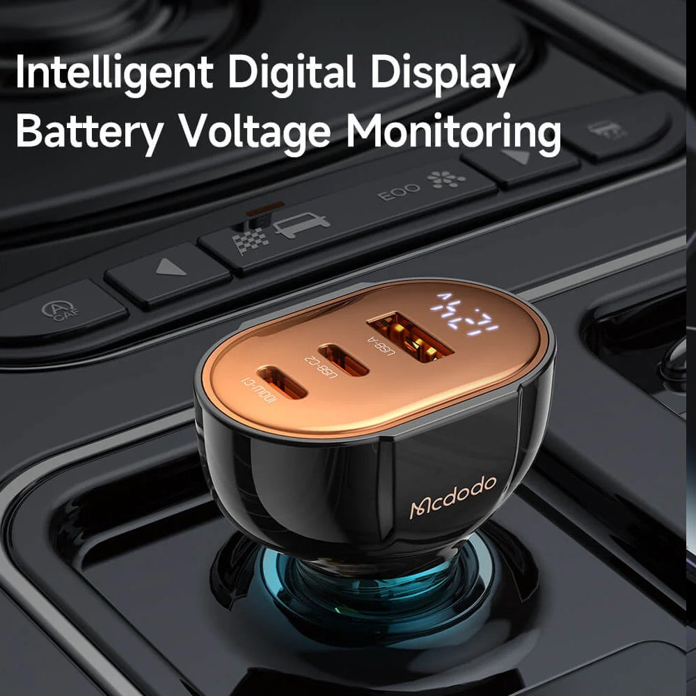 Cargador McDodo Carro Cc-2310 100w Pd Car Charger - Prism Series (3 Ports, Digital Display) Color Negro — foto 4