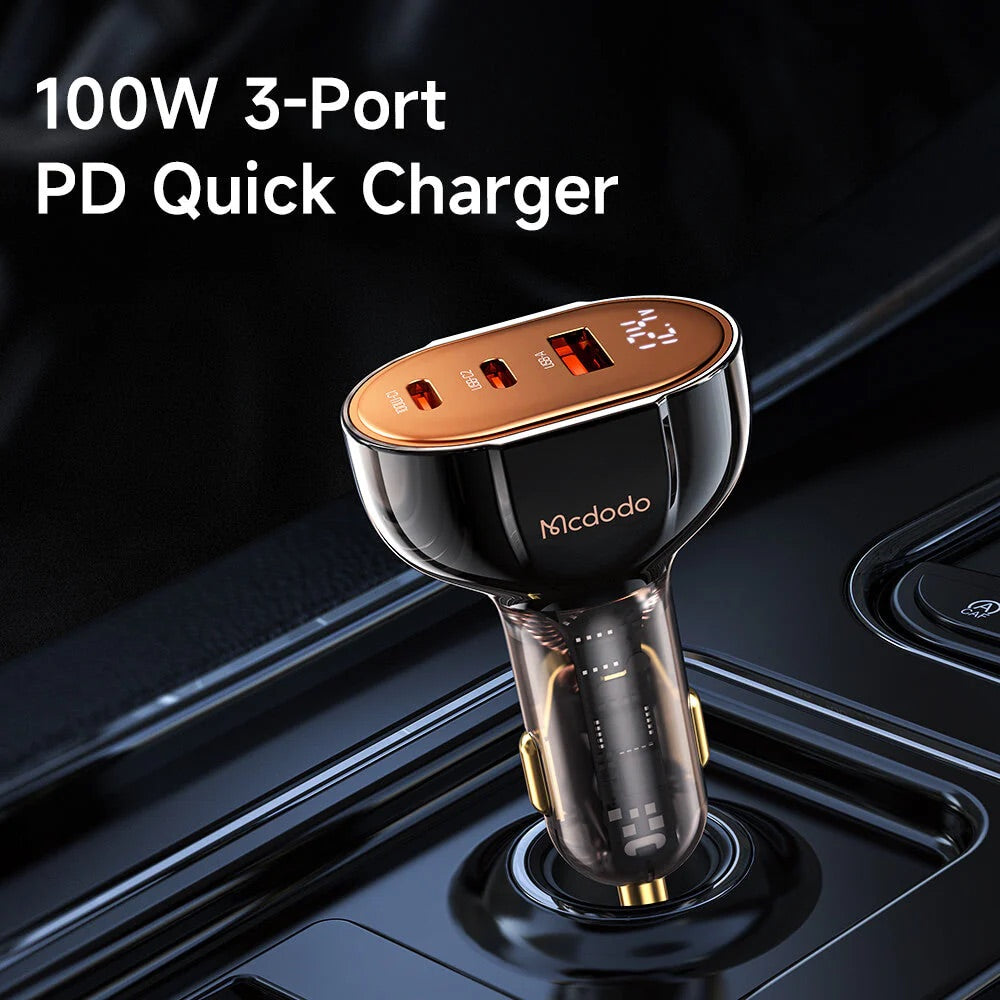 Cargador McDodo Carro Cc-2310 100w Pd Car Charger - Prism Series (3 Ports, Digital Display) Color Negro — foto 8