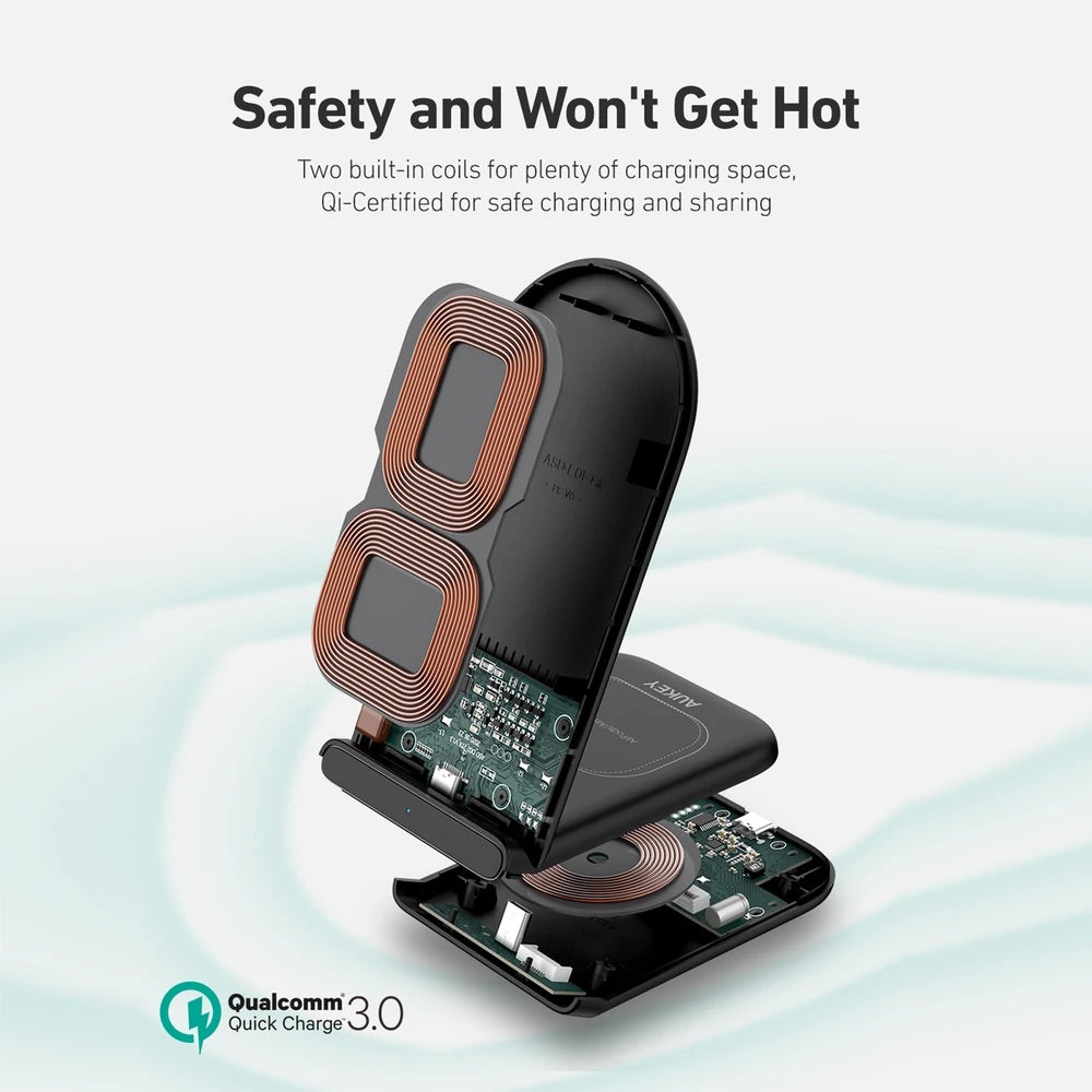 Cargador Aukey Inalámbrico 2 In 1 Wirelesfast (Bk / Wh) Color Negro — foto 8