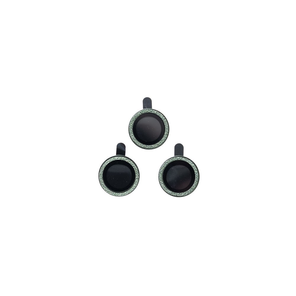 Accesorio El Rey vidrio templado camara con borde de metal y diamantepara iPhone 14 pro max color verde