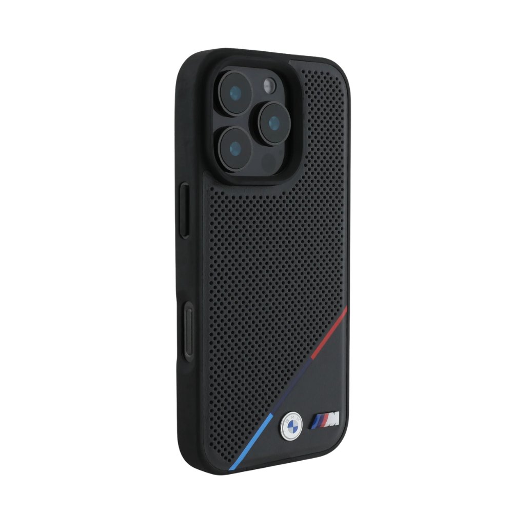 BMW Hc M MagSafe Pu Perforated Tricolor Line Black iPhone 16 Pro Max — foto 3