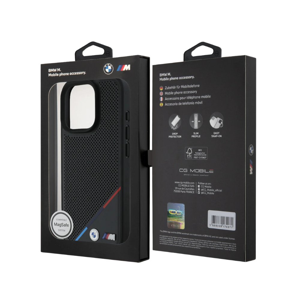 BMW Hc M MagSafe Pu Perforated Tricolor Line Black iPhone 16 Pro Max — foto 4