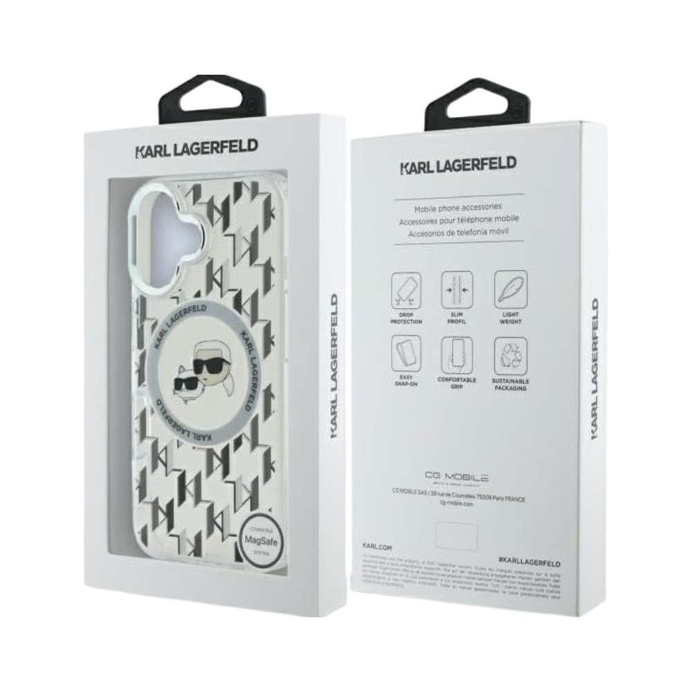 Estuche Karl Lagerfeld Hc MagSafe Iml Metal Monogram Kc Heads Transparent iPhone 16 — foto 3