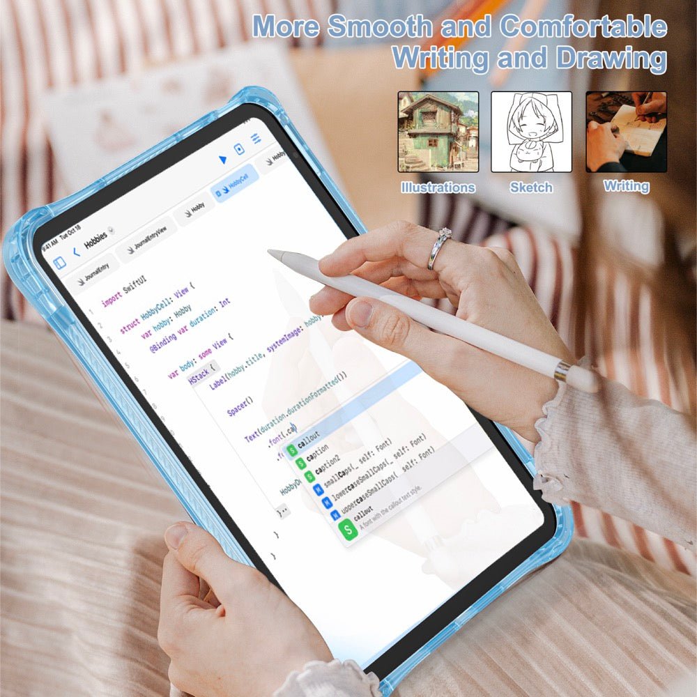 Estuche Transparent B Series Modelo iPad 10 Th Color Celeste con Strap — foto 3