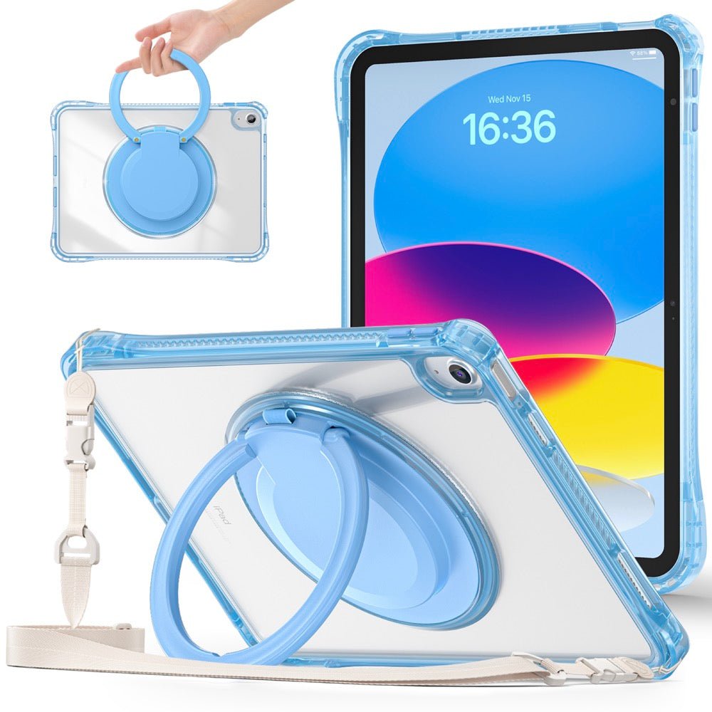 Estuche Transparent B Series Modelo iPad 10 Th Color Celeste con Strap