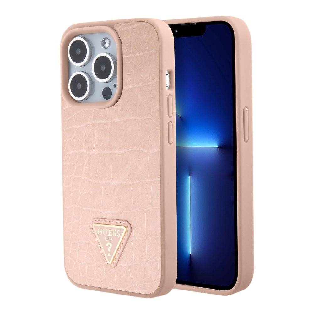Estuche GUESS Pu Croco Triangle Logo Pink iPhone 15 Pro Max Color Rosado