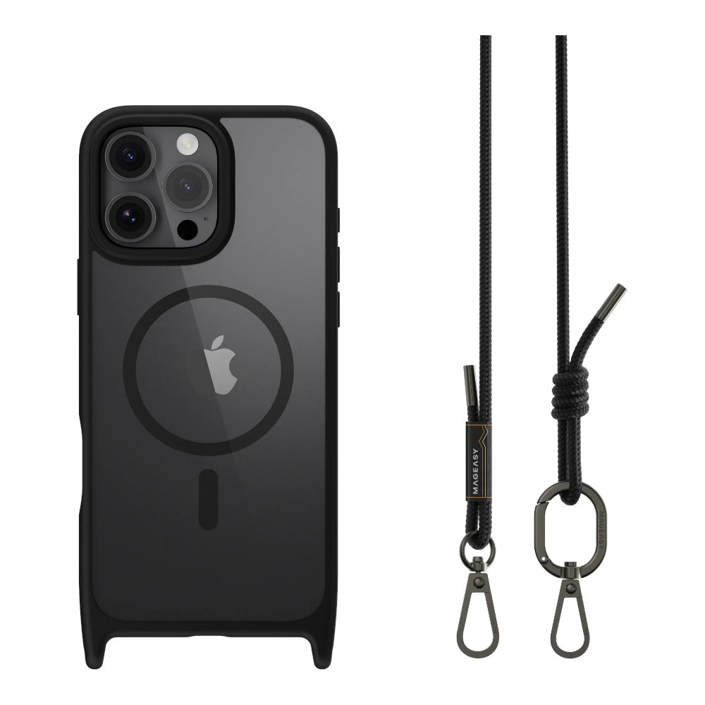 Estuche MagEasy Skin iPhone 16 Pro Max Roam M Shockproof Protective Case With Lanyard For 2024 iPhone 3 Lenses Large White Flower Color Negro — foto 5