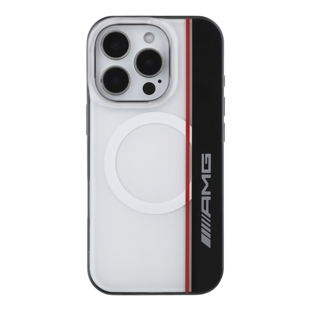 Estuche Amg Skin iPhone 16 Pro Max Amg MagSafe Case Double Layer Bow Lines White Color Blanco
