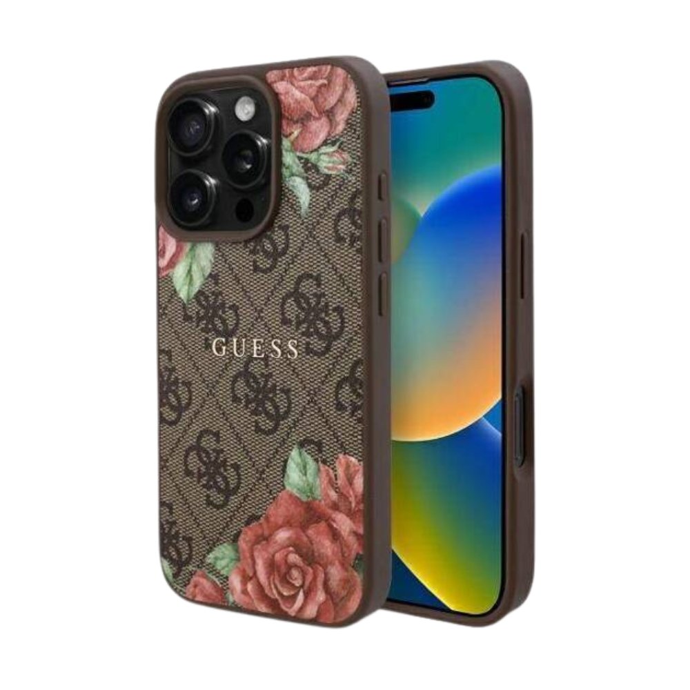 GUESS Hc MagSafe Pu 4g Flowers Print Brown iPhone 16 Pro Max