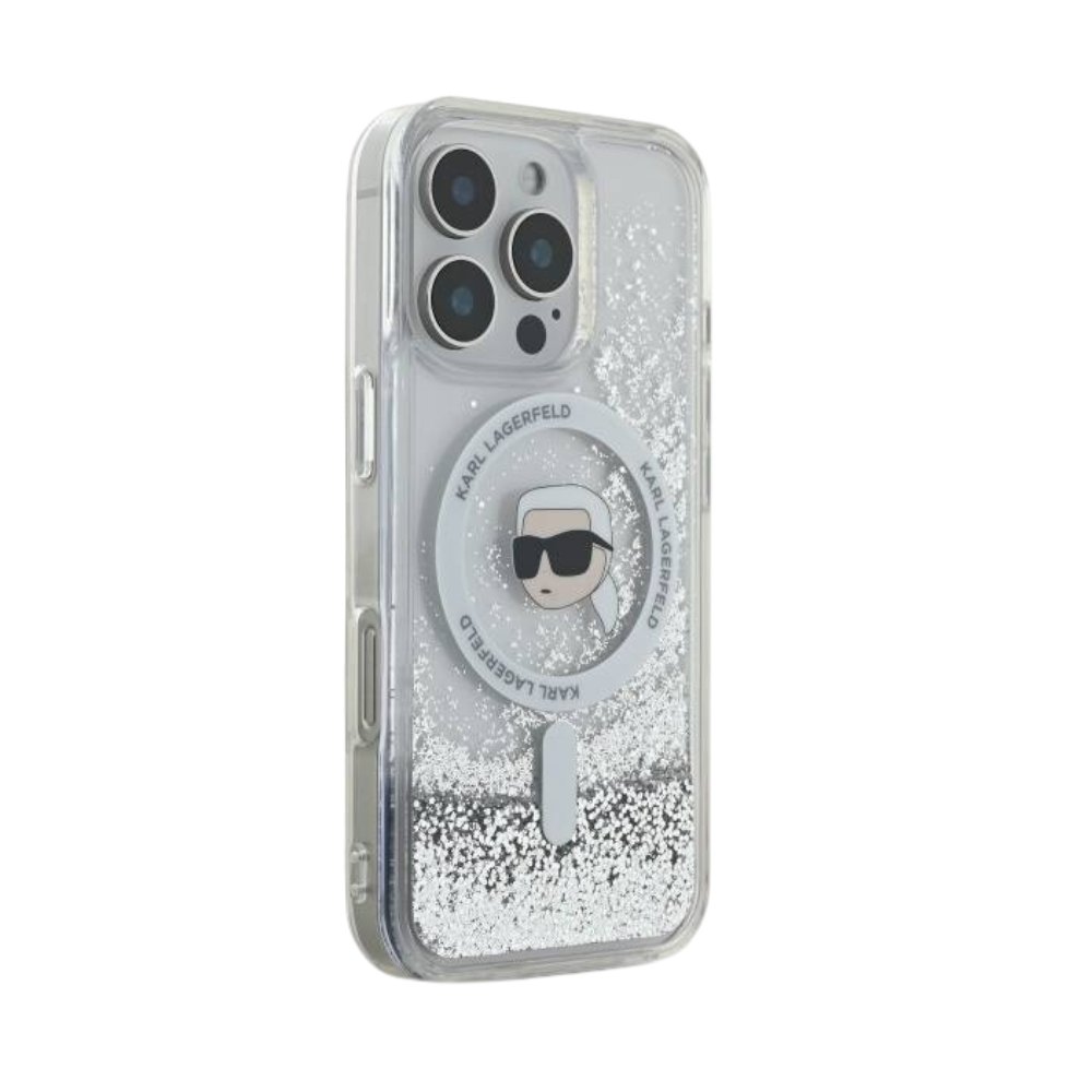Estuche Karl Lagerfeld Hc MagSafe Liq. Glitter K. Head Transparent iPhone 16 Pro Max — foto 2