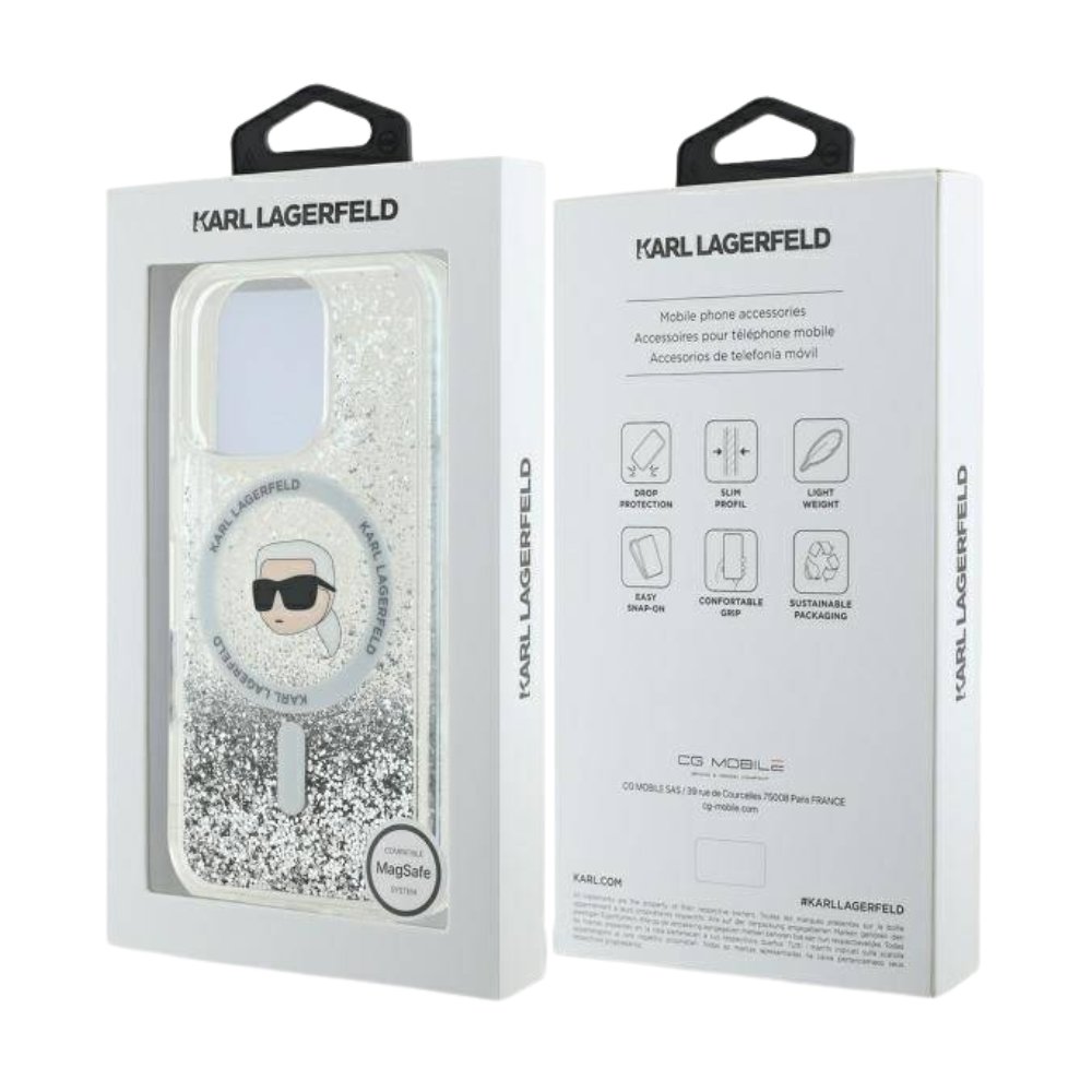 Estuche Karl Lagerfeld Hc MagSafe Liq. Glitter K. Head Transparent iPhone 16 Pro Max — foto 3
