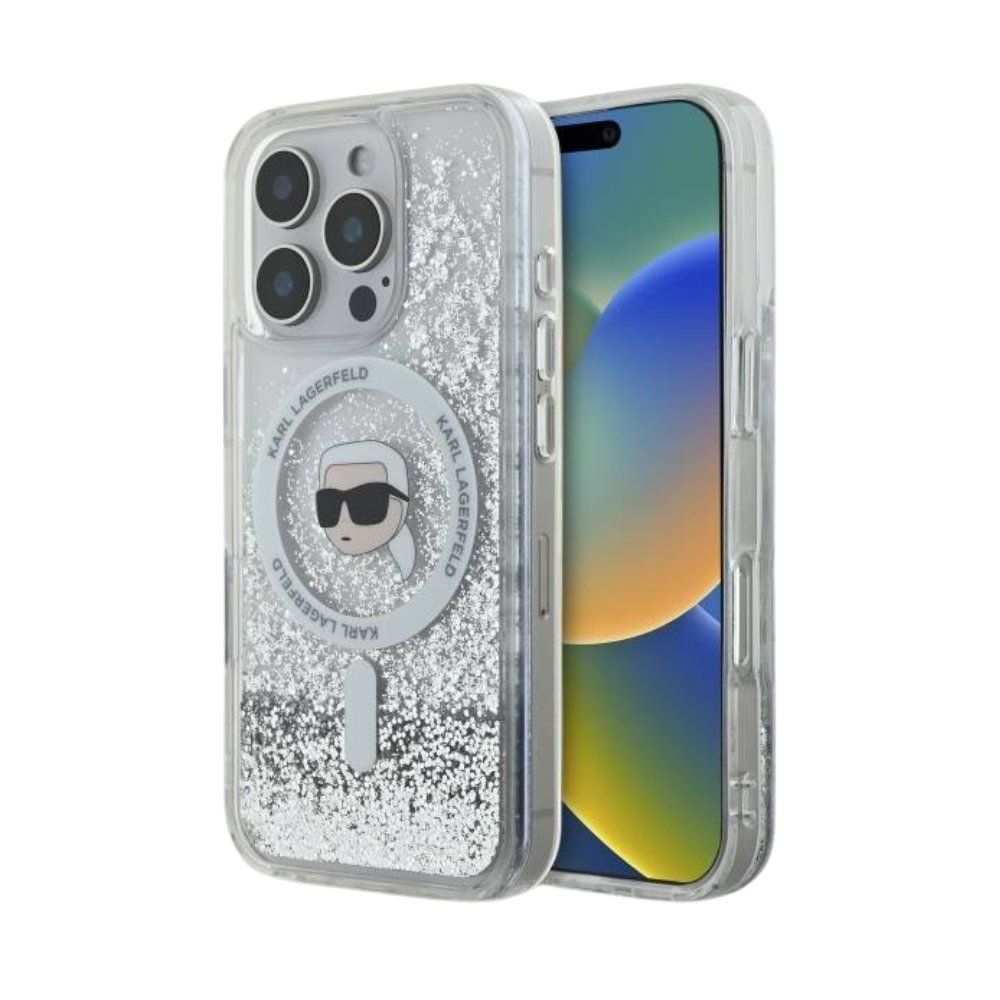 Estuche Karl Lagerfeld Hc MagSafe Liq. Glitter K. Head Transparent iPhone 16 Pro Max