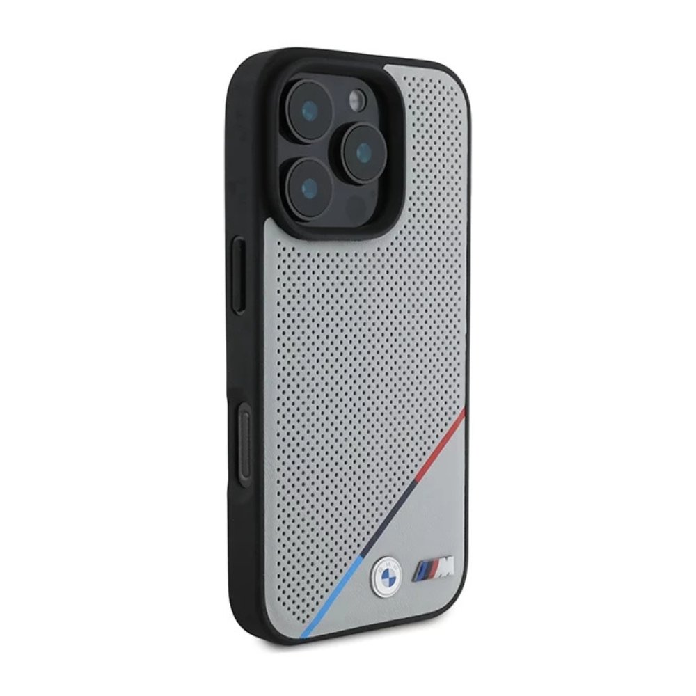 BMW Hc M MagSafe Pu Perforated Tricolor Line Grey iPhone 16 Pro — foto 3