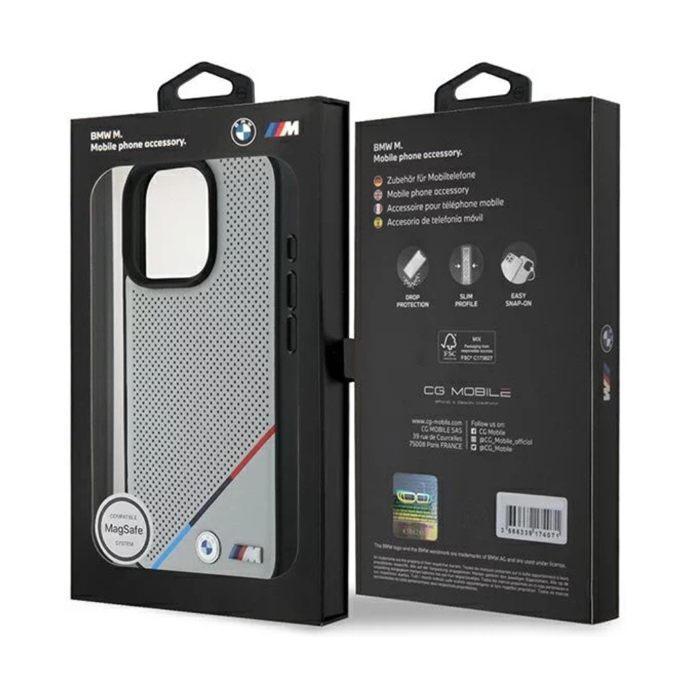 BMW Hc M MagSafe Pu Perforated Tricolor Line Grey iPhone 16 Pro — foto 4