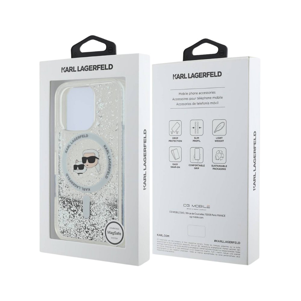 Estuche Karl Lagerfeld Hc MagSafe Liq. Glitter Kc Heads Transparent iPhone 16 — foto 3