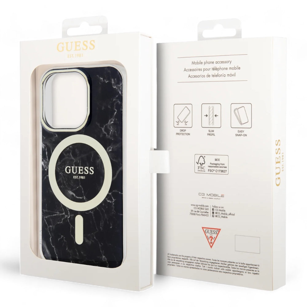 Estuche GUESS MagSafe iPhone 15 Pro - Negro · Pc Tpu Iml Marble — foto 5