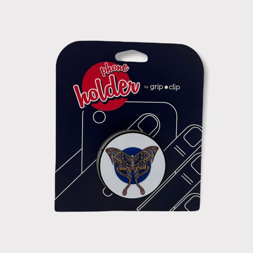 Accesorio Grip Clip Holder Mariposa con Cafe Fondo Color Azul