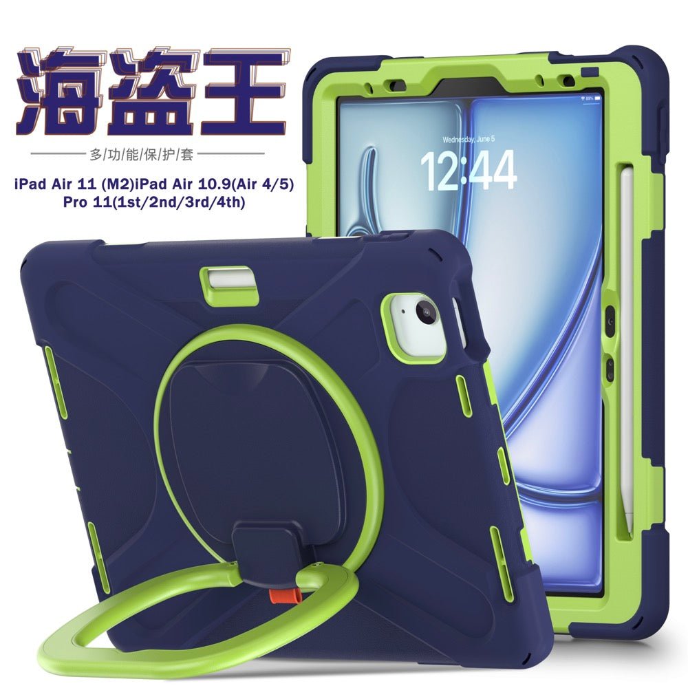 Estuche Pirate B Series Modelo iPad Air 11 2024 Color Azul Marino / Verde con Strap — foto 2