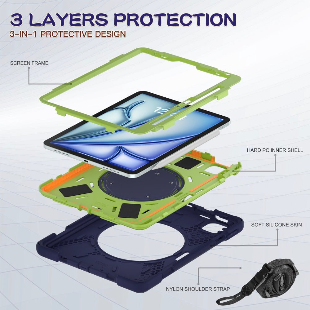 Estuche Pirate B Series Modelo iPad Air 11 2024 Color Azul Marino / Verde con Strap — foto 3