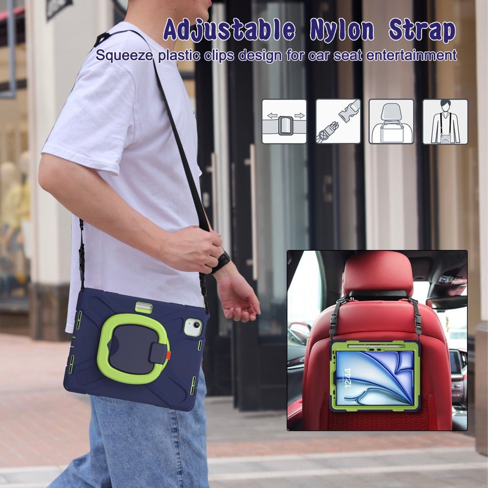 Estuche Pirate B Series Modelo iPad Air 11 2024 Color Azul Marino / Verde con Strap — foto 4