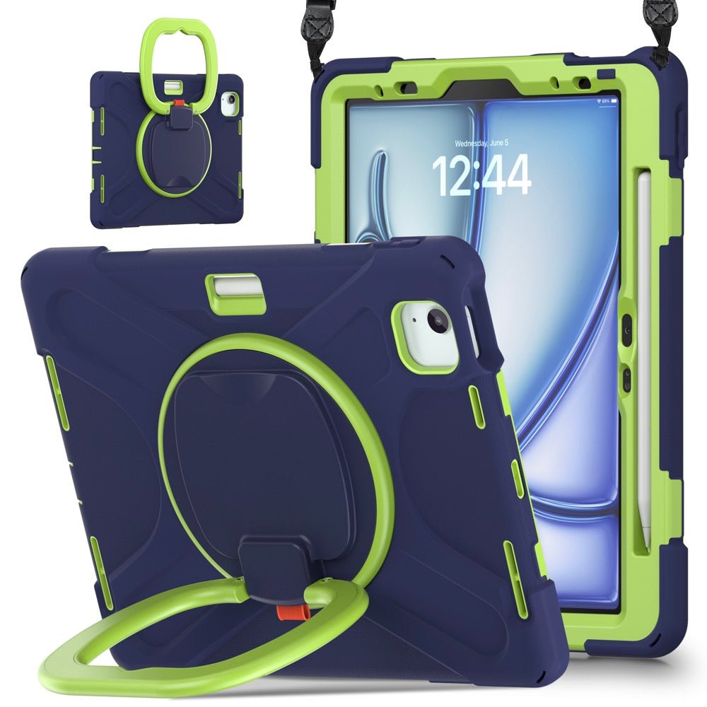 Estuche Pirate B Series Modelo iPad Air 11 2024 Color Azul Marino / Verde con Strap
