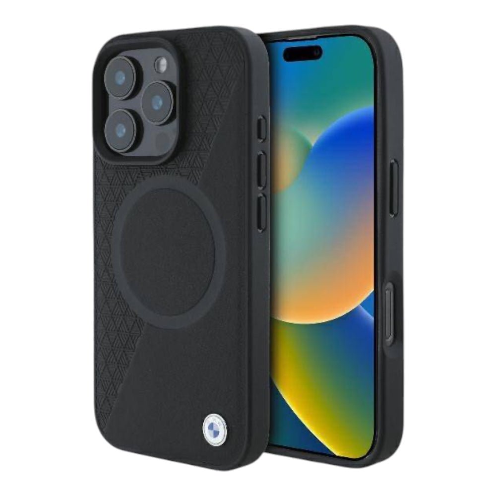 BMW Hc Sign MagSafe Leather Half Textured And Circle Black iPhone 16 Pro