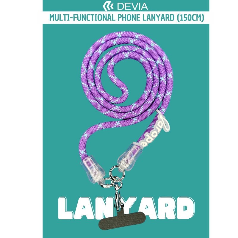 Accesorio Devia Strap 1.2 M Largo con Sujetadora New con Colgador de Llaves y Audifonos Color Morado/azul