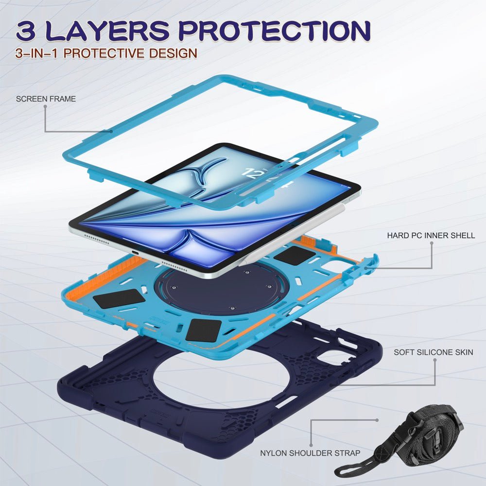 Estuche Pirate B Series Modelo iPad Air 11 2024 Color Azul Marino / Celeste con Strap — foto 3