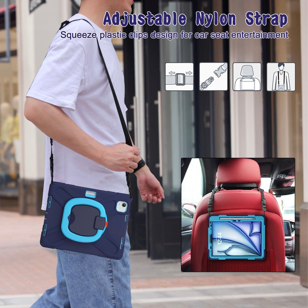 Estuche Pirate B Series Modelo iPad Air 11 2024 Color Azul Marino / Celeste con Strap — foto 4