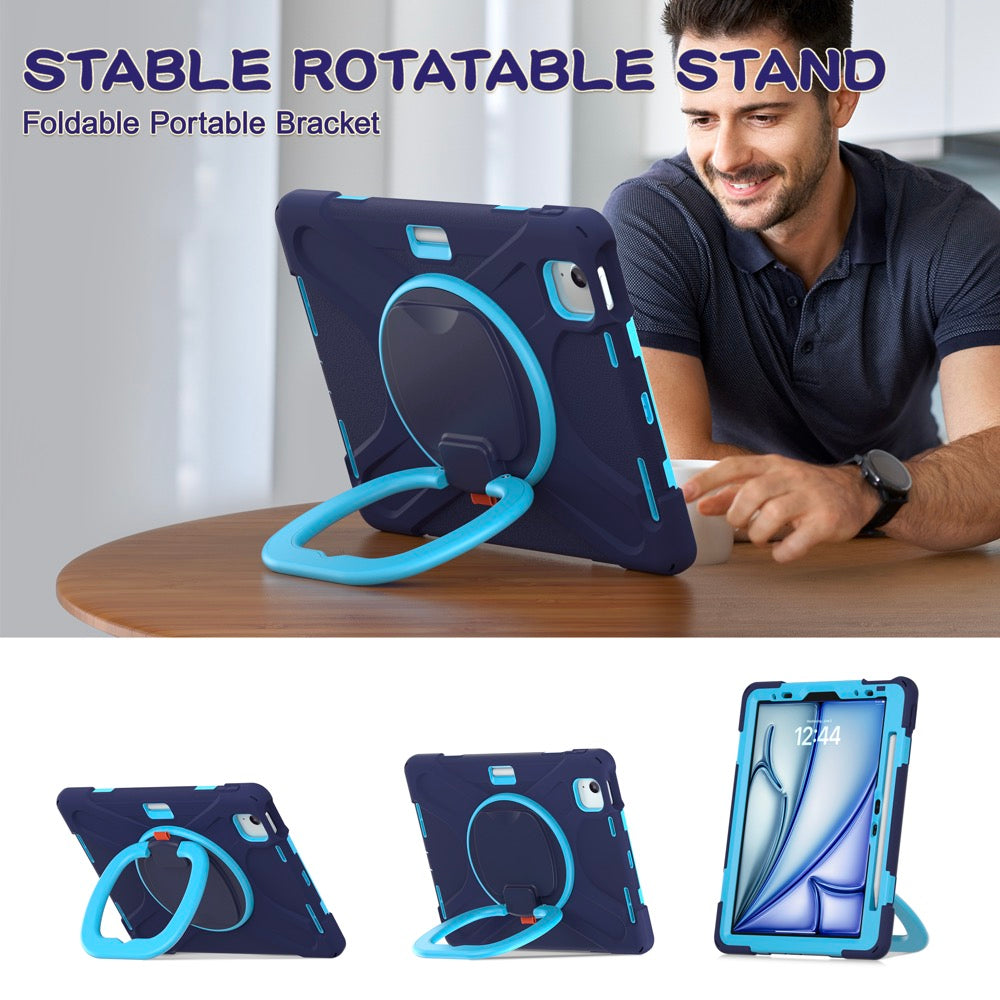 Estuche Pirate B Series Modelo iPad Air 11 2024 Color Azul Marino / Celeste con Strap — foto 8