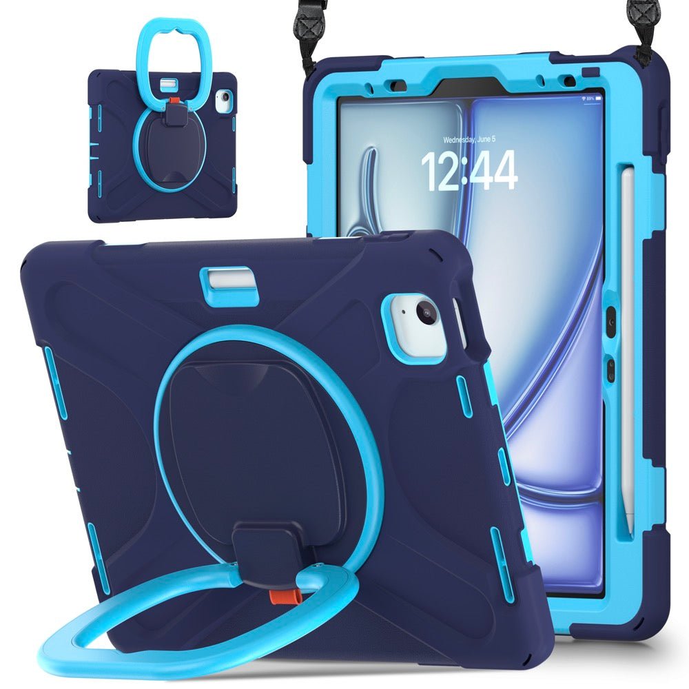 Estuche Pirate B Series Modelo iPad Air 11 2024 Color Azul Marino / Celeste con Strap