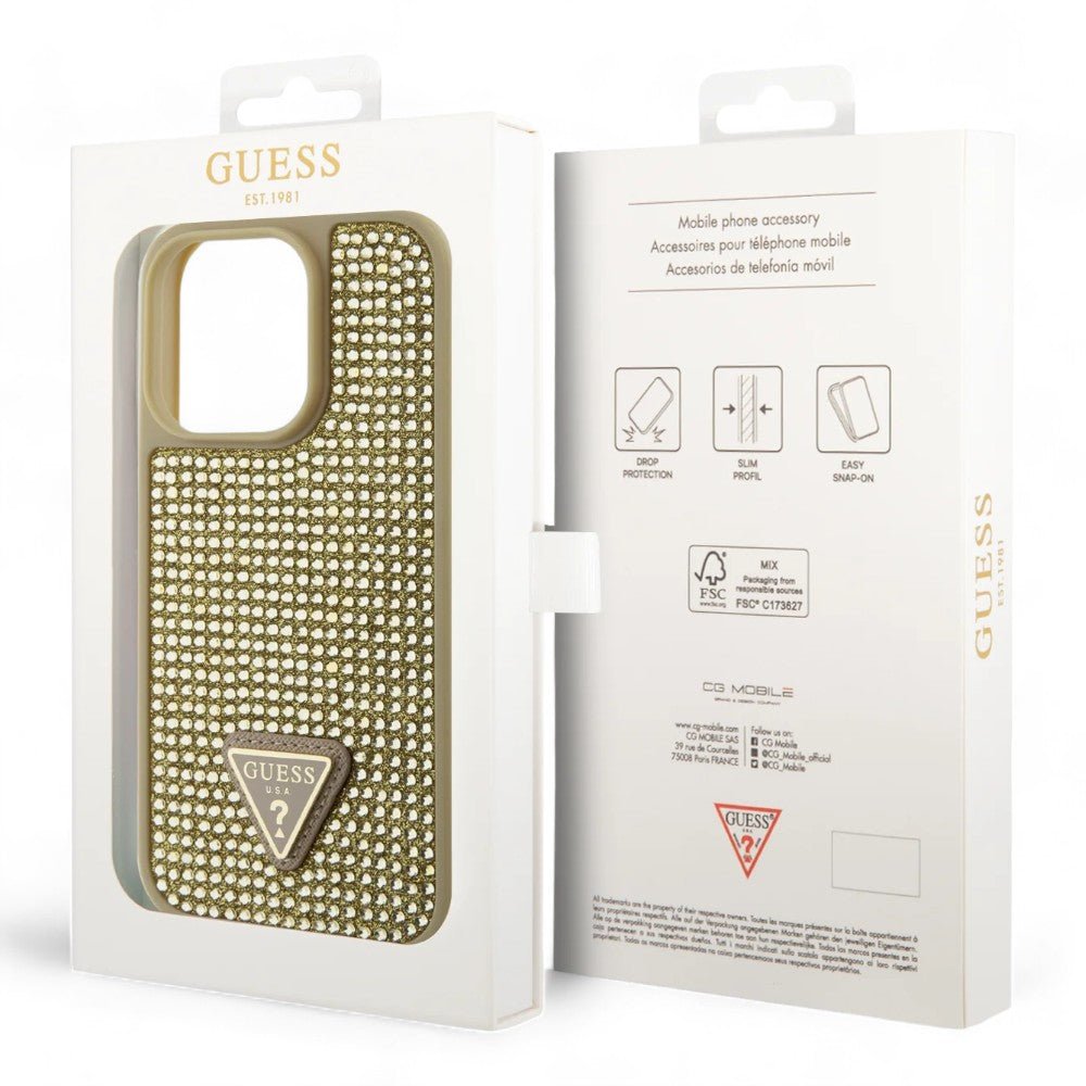 Estuche GUESS Hard Case iPhone 15 Pro Pc/tpu Gold Hard Case Rhinestone Triangle Color Dorado — foto 4