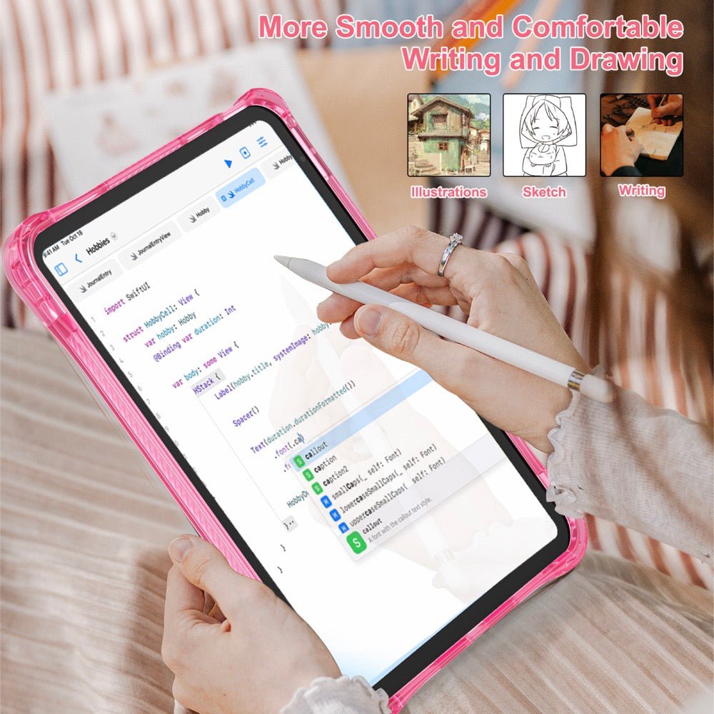 Estuche Transparent B Series Modelo iPad 10 Th Color Fucsia con Strap — foto 3