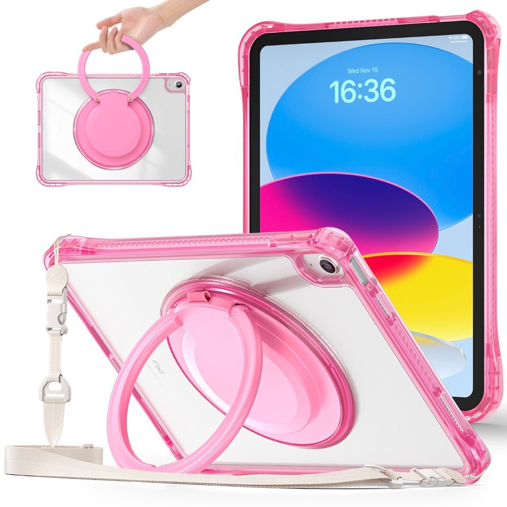 Estuche Transparent B Series Modelo iPad 10 Th Color Fucsia con Strap