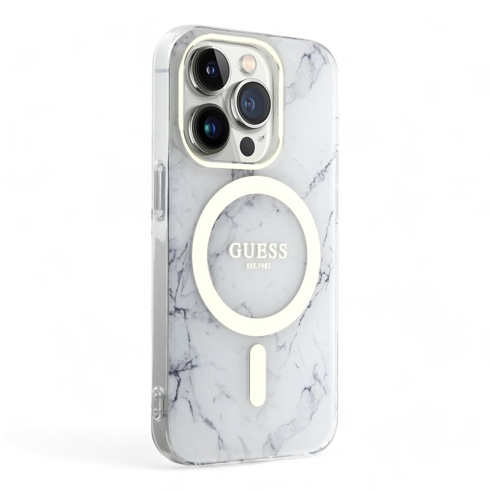 Estuche GUESS MagSafe iPhone 15 Pro - Pc/tpu White Hard Case MagSafe Iml Marble Color Transparente — foto 3