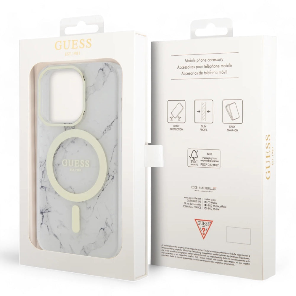 Estuche GUESS MagSafe iPhone 15 Pro - Pc/tpu White Hard Case MagSafe Iml Marble Color Transparente — foto 5