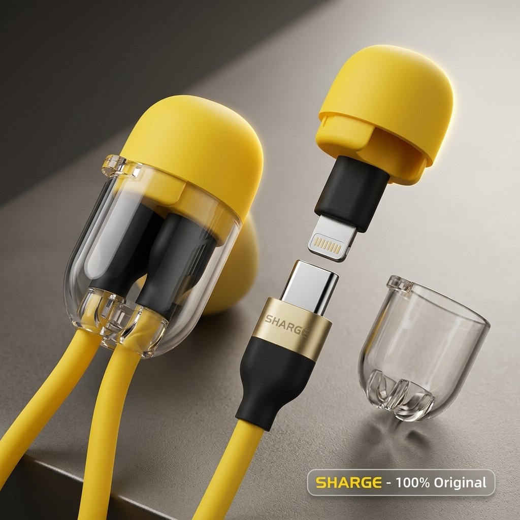 Cable Sharge Cable Capsula 20w Tipo C a Tipo C y Adaptador Lightning Color Amarillo — foto 2